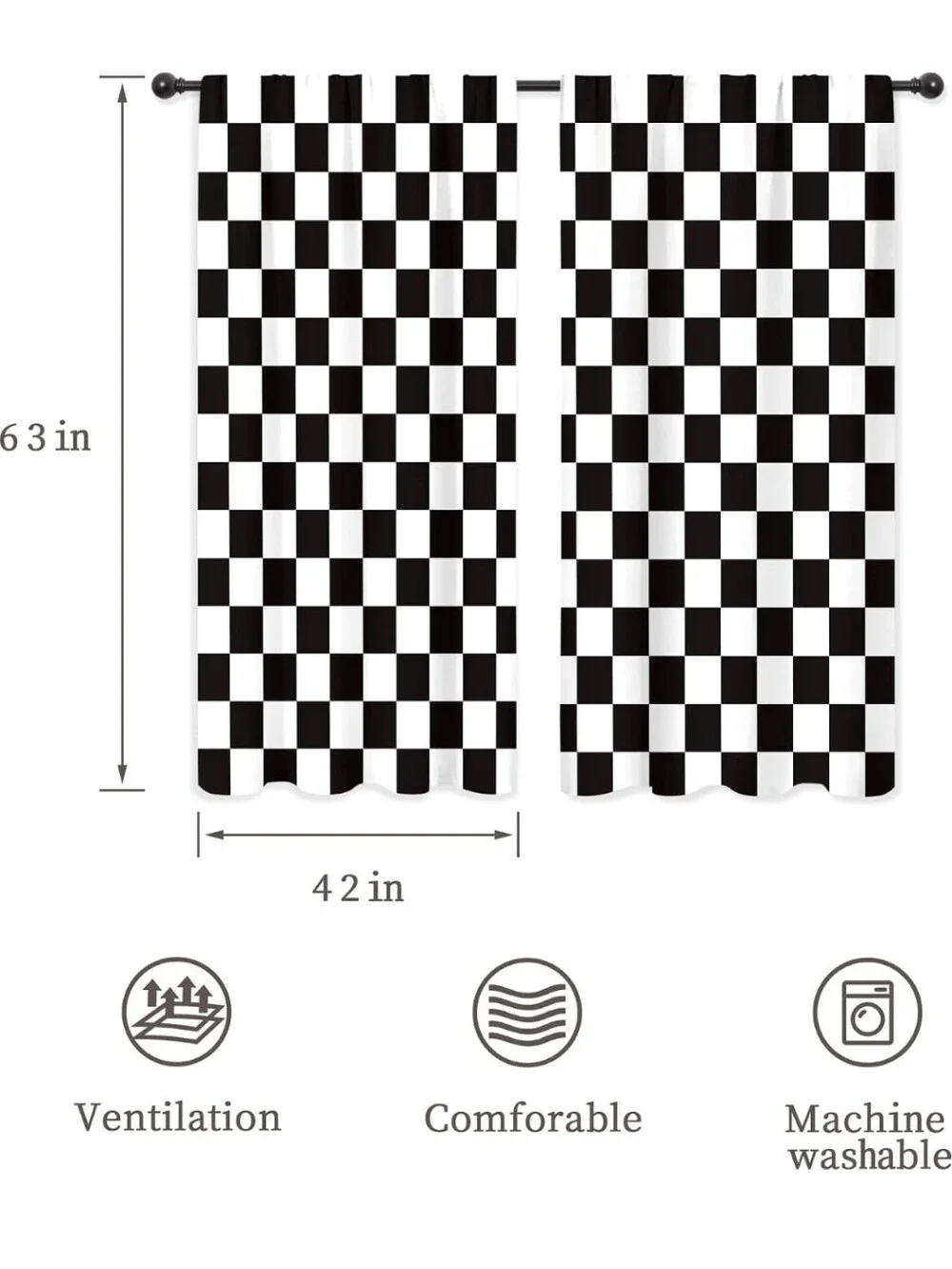Black and White Checkerboard Curtains | 42